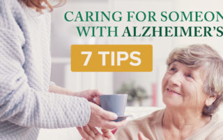 Caring for Someone with Alzheimer's - 7 Tips. Women handing older women cup of tea.