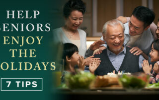 Helping Seniors Enjoy the Holidays. A family gathering around the table enjoying a holiday meal together. An older man with young children and middle age adults.