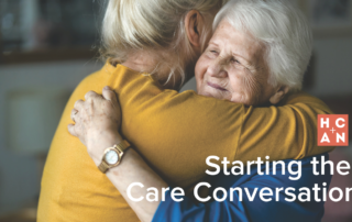 Image of daugher and mother hugging: "Family members discussing in-home care options for elderly parents"
