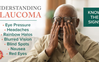 Senior man with glasses covering eyes with hands indicating potential glaucoma symptoms